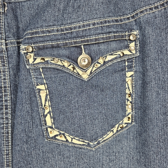 Vintage Cato Midi Jean Skirt Size 16W Blue Denim Bling Western Festival - Picture 13 of 15